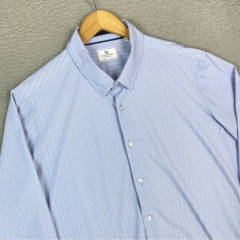 7 Diamonds Mens Size M Blue Long Sleeve Charles 4 Way Stretch Dress Shirt Medium - Picture 3 of 8